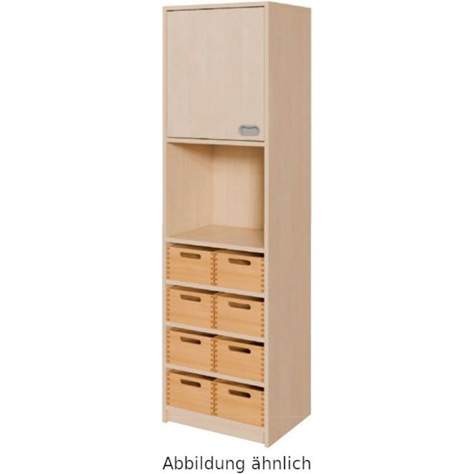 Schränke mit 8 Massivholzkästen, mit Sichtfenster, Tür links 